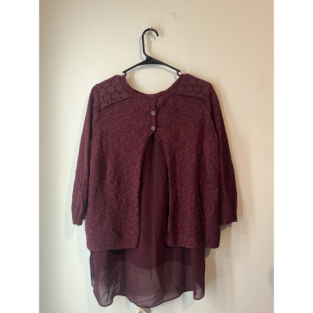 Lucky Brand Long Sleeve Sweater High Low Sheer Woman's Large Crochet linen Blend - Picture 4 of 4